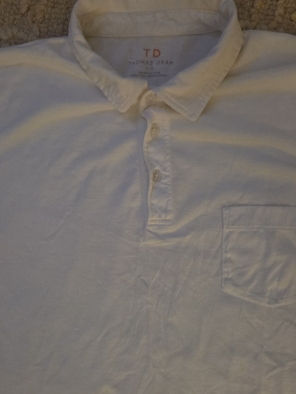 Thomas Dean Men's Luxury 100% Peruvian Cotton Pocket Polo White L